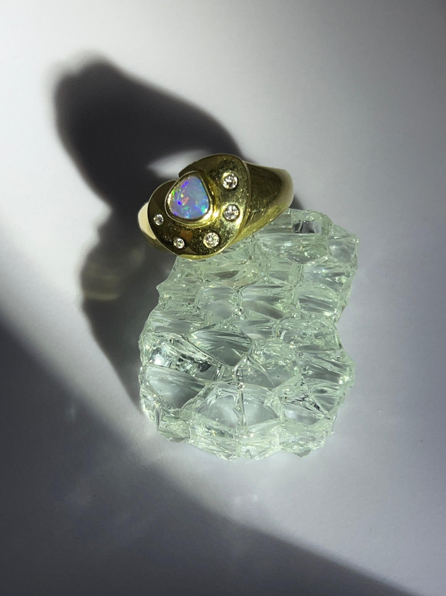 Gold Ring Green Blue Red Opal And Diamonds
