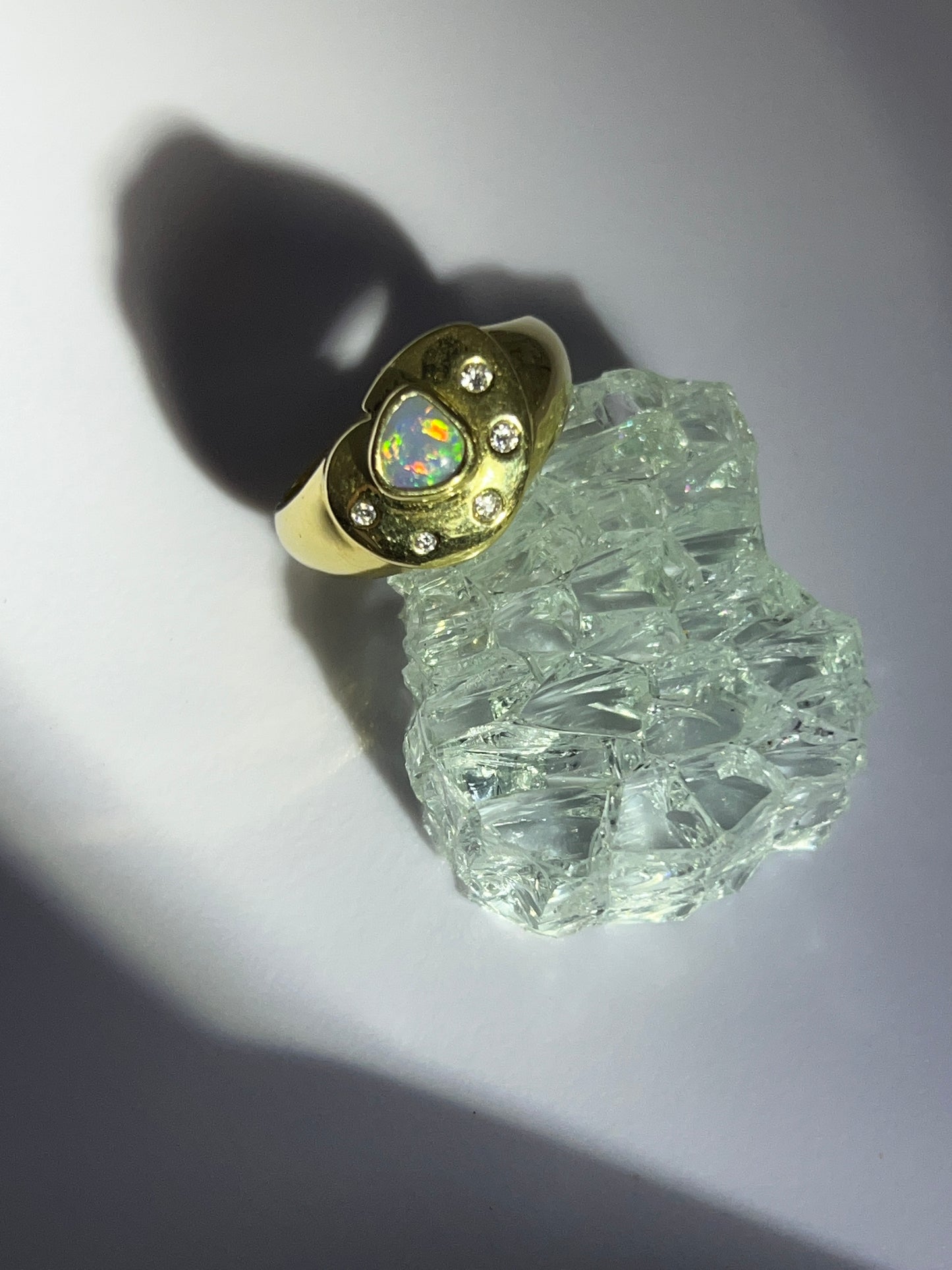 Gold Ring Green Blue Red Opal And Diamonds