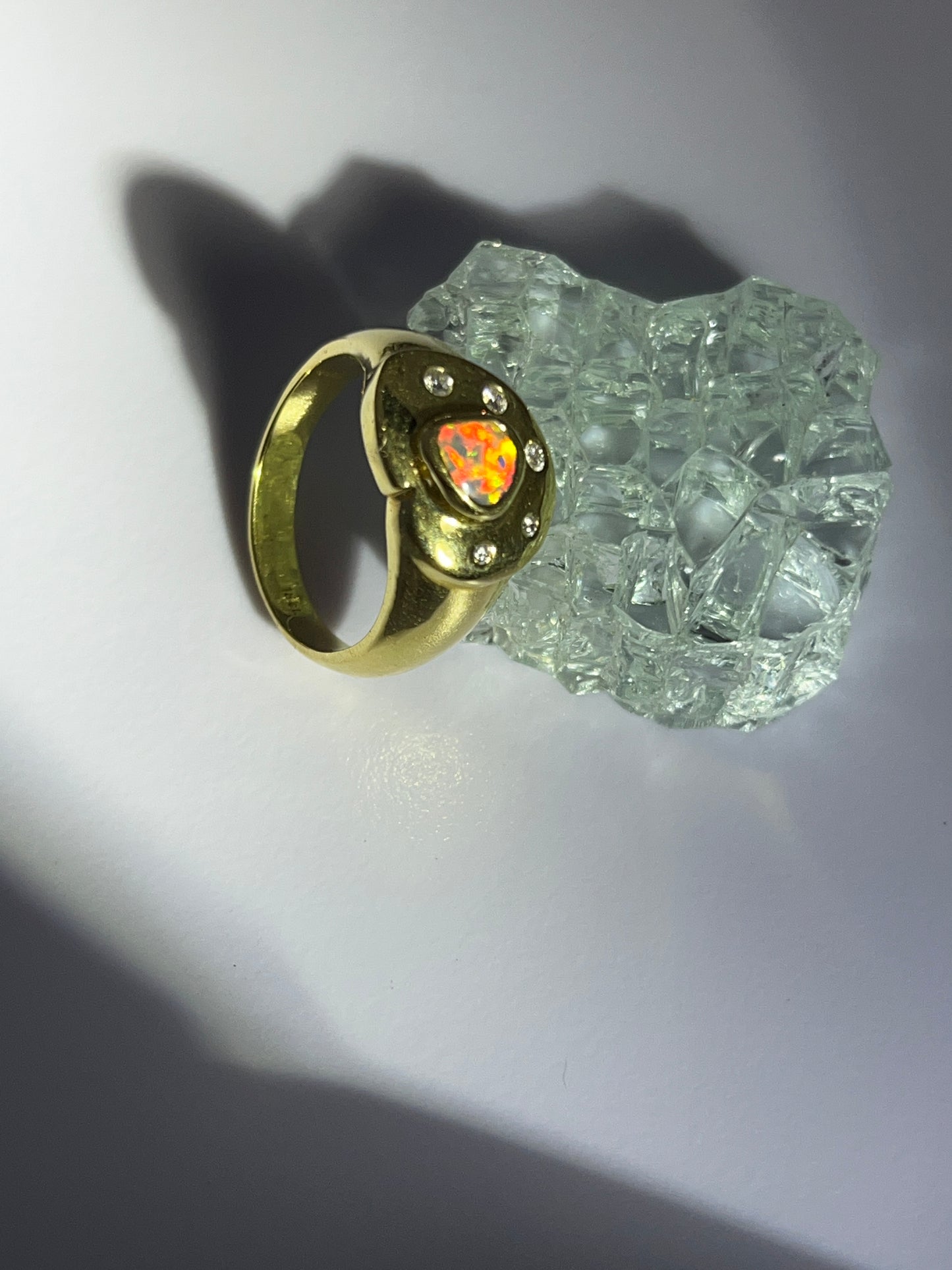 Gold Ring Green Blue Red Opal And Diamonds