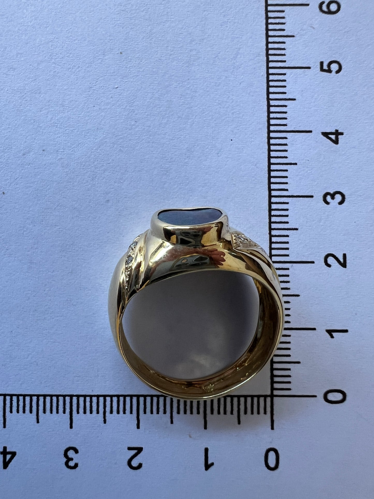 Gold Ring Green Blue Boulder Opal And Diamonds
